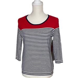 Talbots Pettite Red White & Blue Striped Summer Sweater with 3/4 Sleeves Mp
